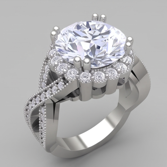 Natural Diamond Ring 3ct - White Gold 14K