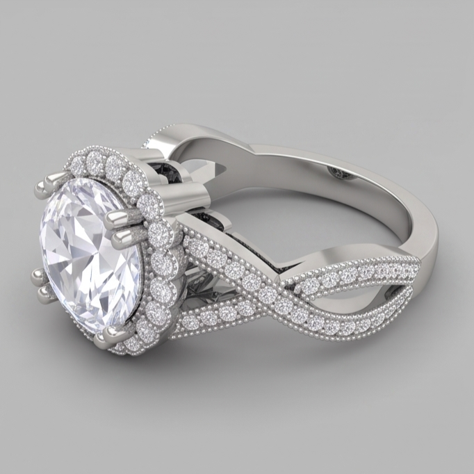 Natural Diamond Ring 3ct - White Gold 14K
