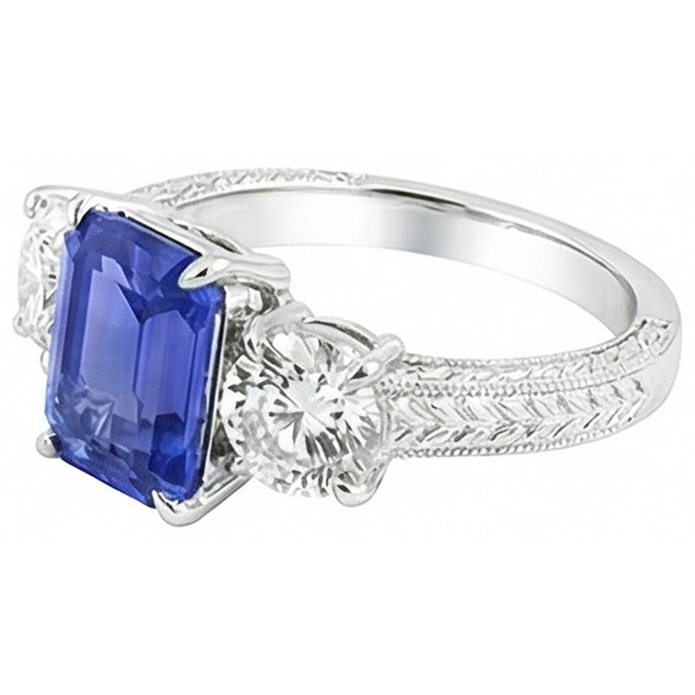 natural emerald sapphire 3ct ring close up detail