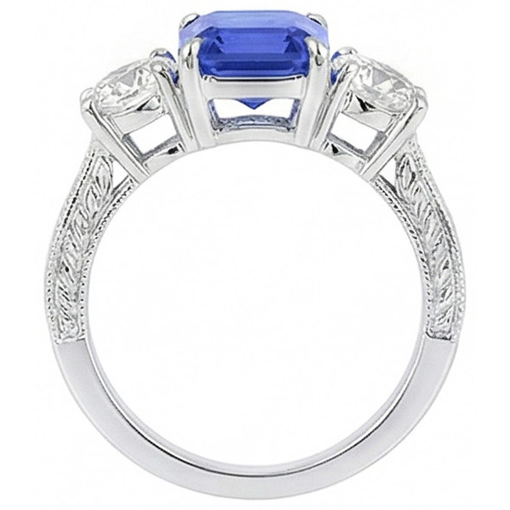 natural emerald sapphire 3ct ring profile view