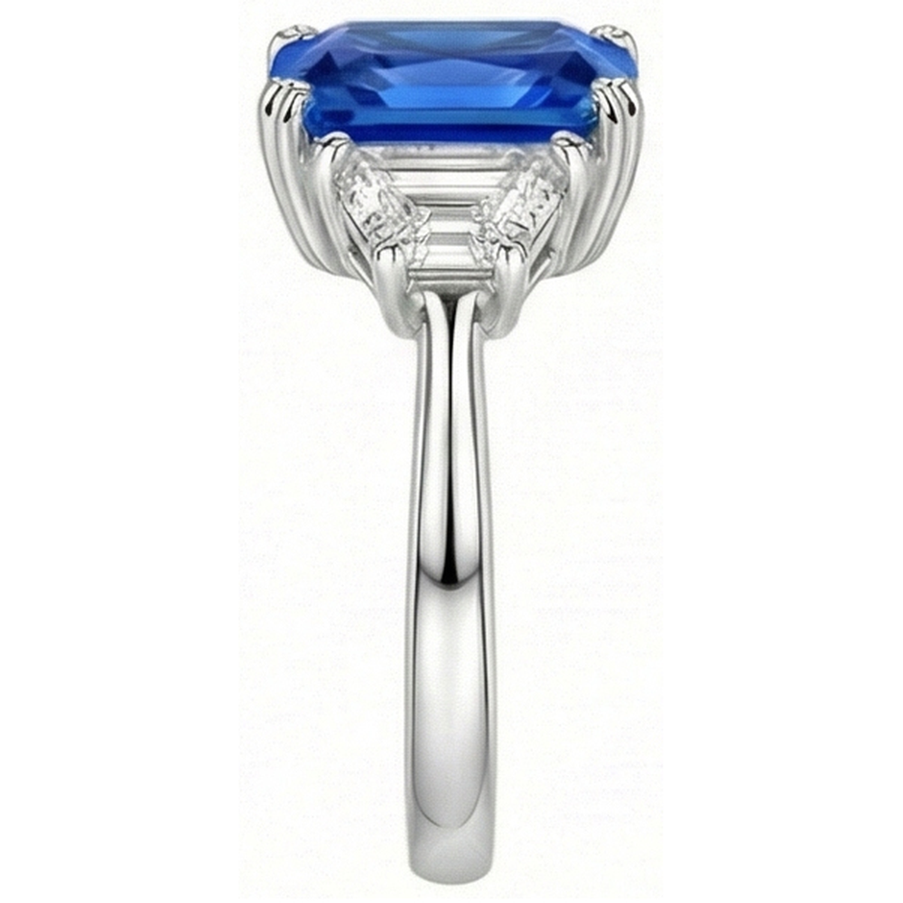 Natural Earth Mined Diamond ( Not Lab Grown ) 3 Stone Sapphire Ring Trapezoid Stones Tapered Shank 3 Carats
