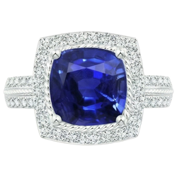 Natural Earth Mined Diamond ( Not Lab Grown )  And Sapphire Halo Engagement Ring 3.70 Carats White Gold 14K