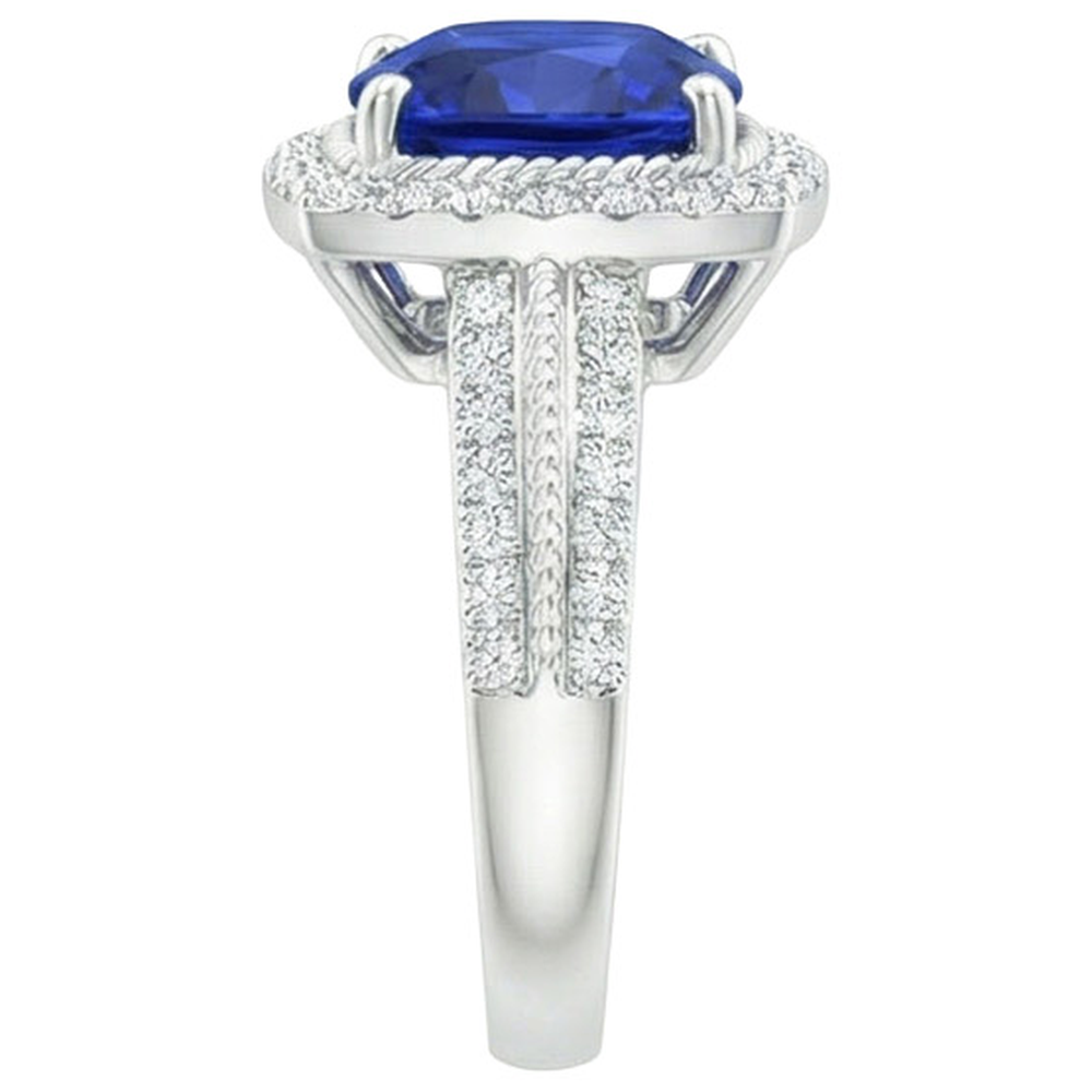 Natural Earth Mined Diamond ( Not Lab Grown )  And Sapphire Halo Engagement Ring 3.70 Carats White Gold 14K