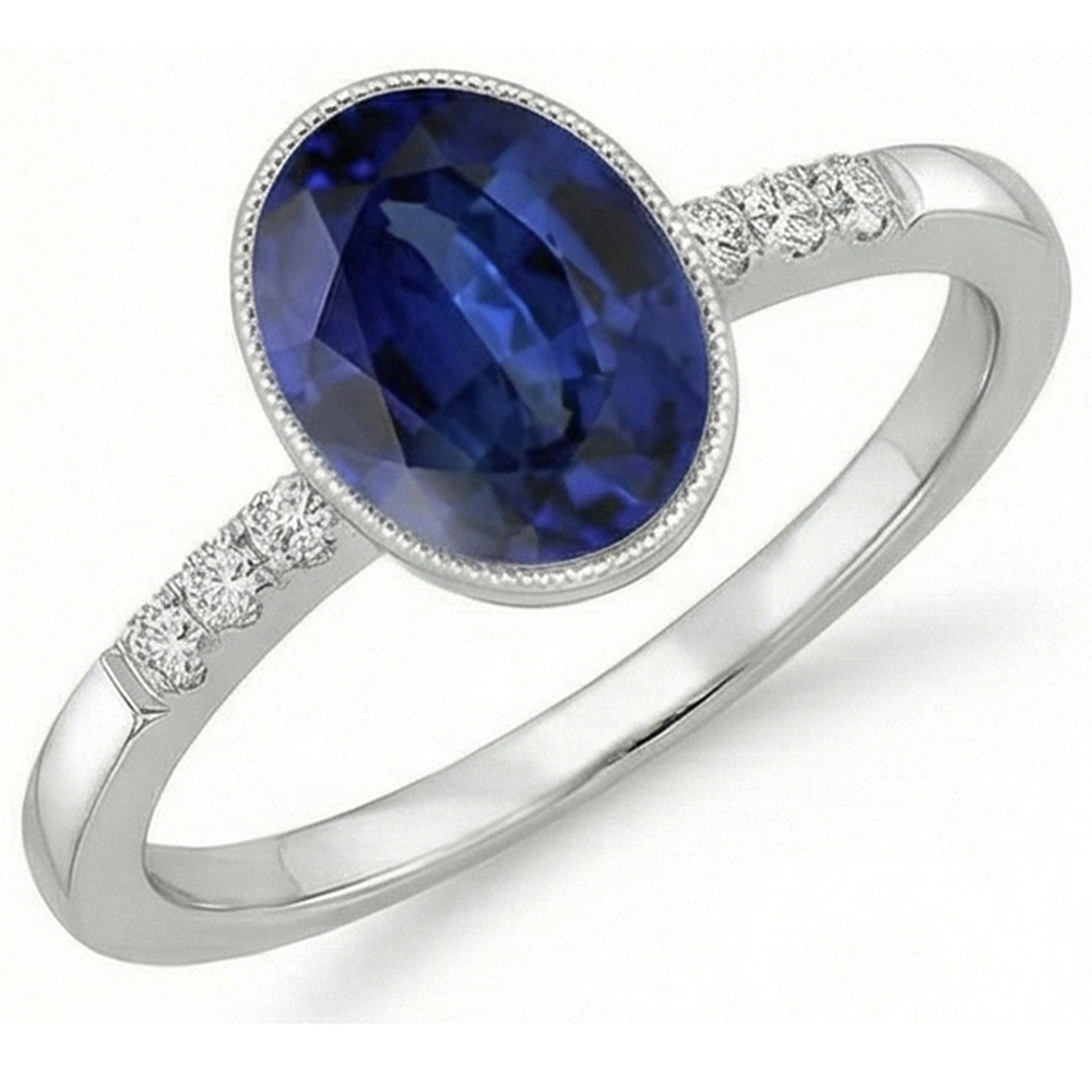 Natural Earth Mined Diamond ( Not Lab Grown ) Anniversary Ring Bezel Set Ceylon Sapphire 3.50 Carats
