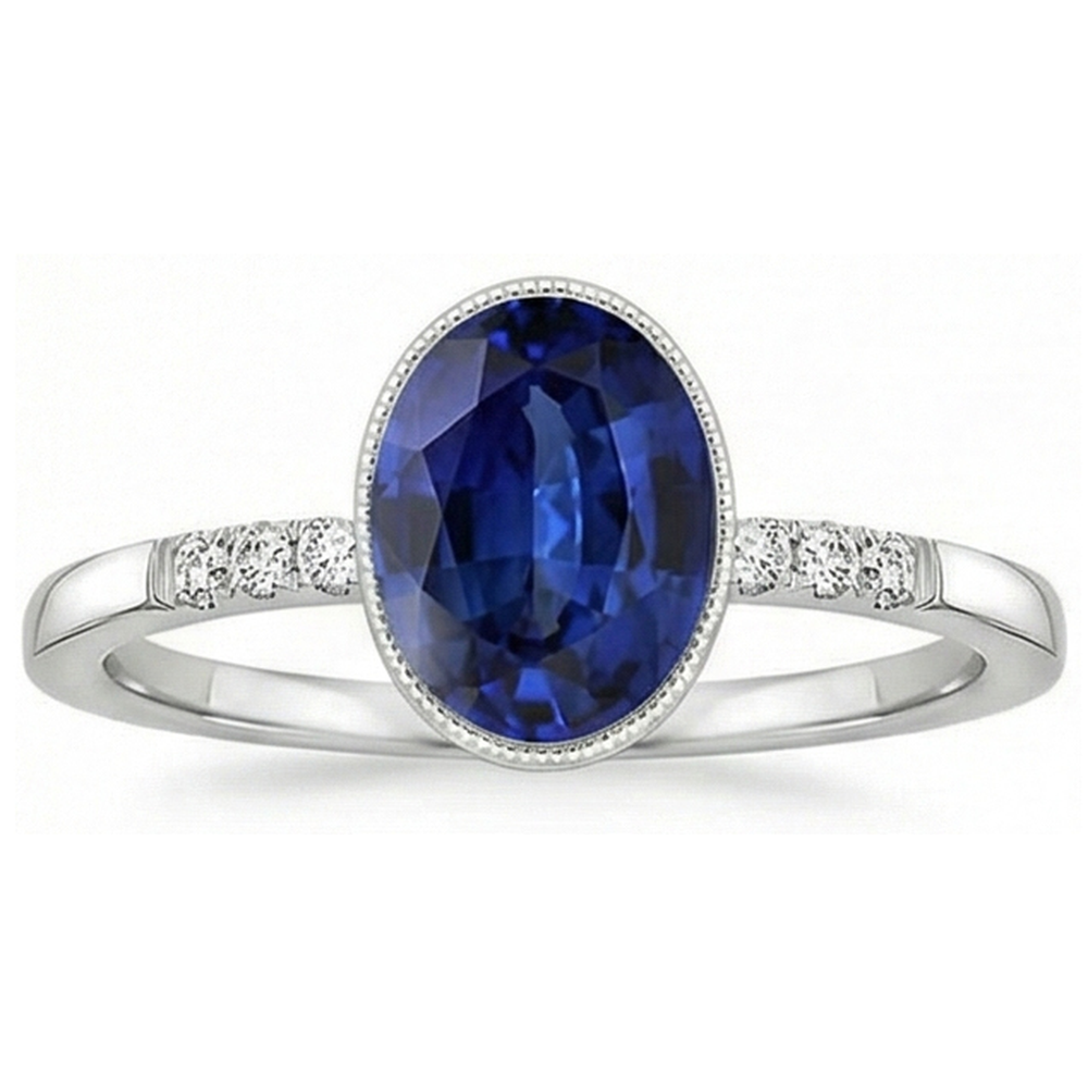 Natural Earth Mined Diamond ( Not Lab Grown ) Anniversary Ring Bezel Set Ceylon Sapphire 3.50 Carats