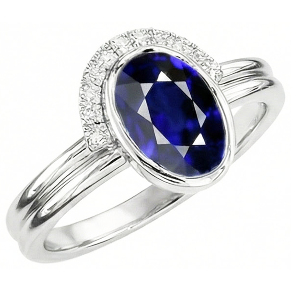 natural round sapphire 3ct band side angle