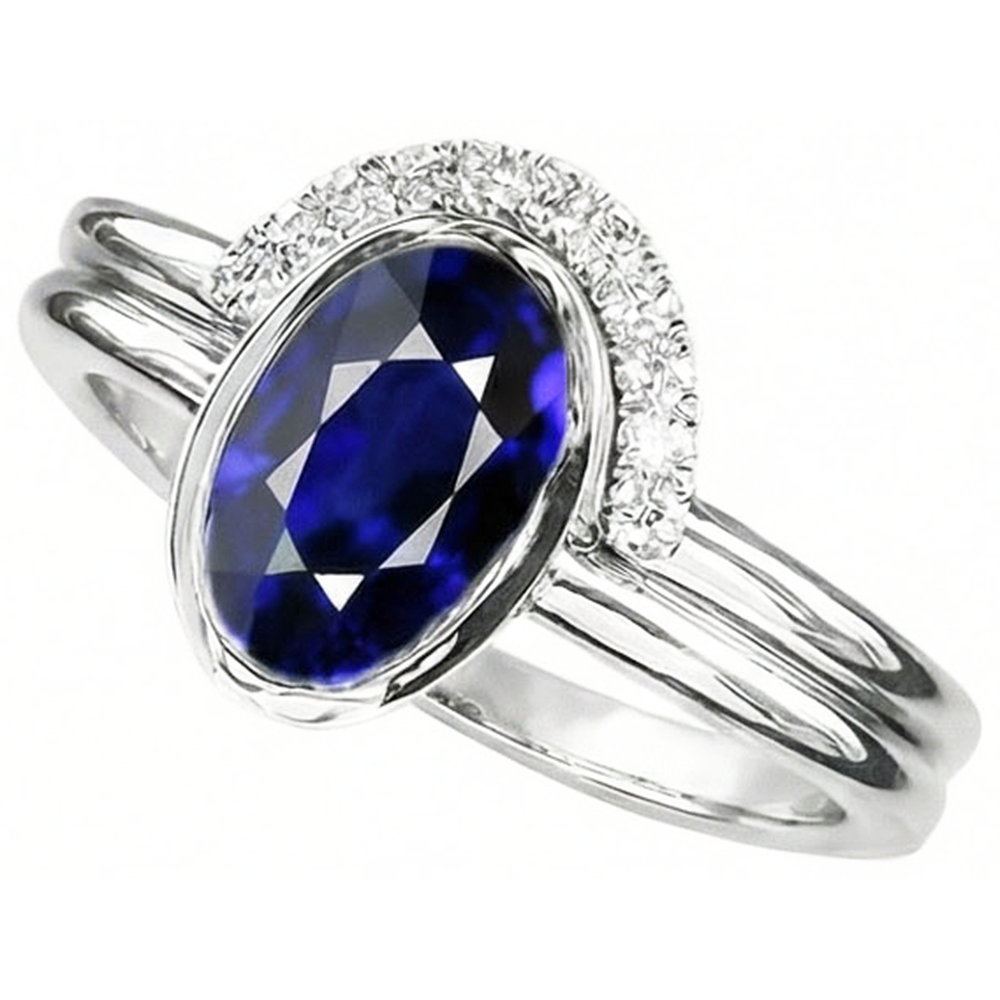 natural round sapphire 3ct band top view