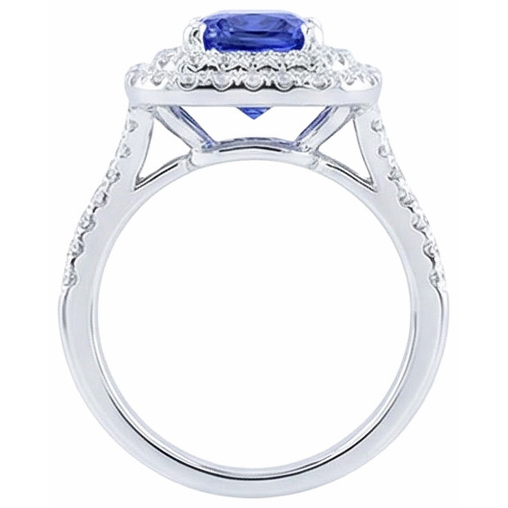 natural round sapphire 4ct ring on white background