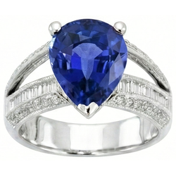 Natural Sapphire Ring 3.50ct - White Gold 14K