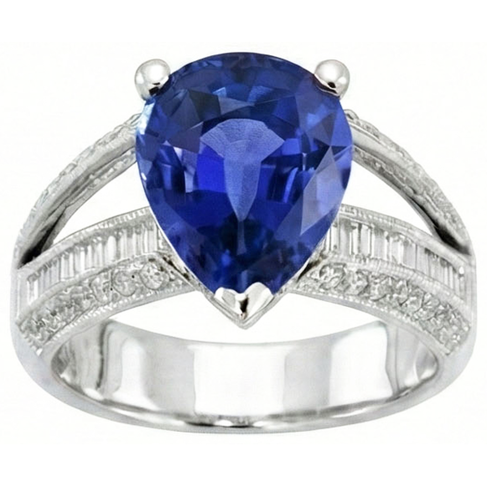 natural round sapphire 3.50ct ring front view