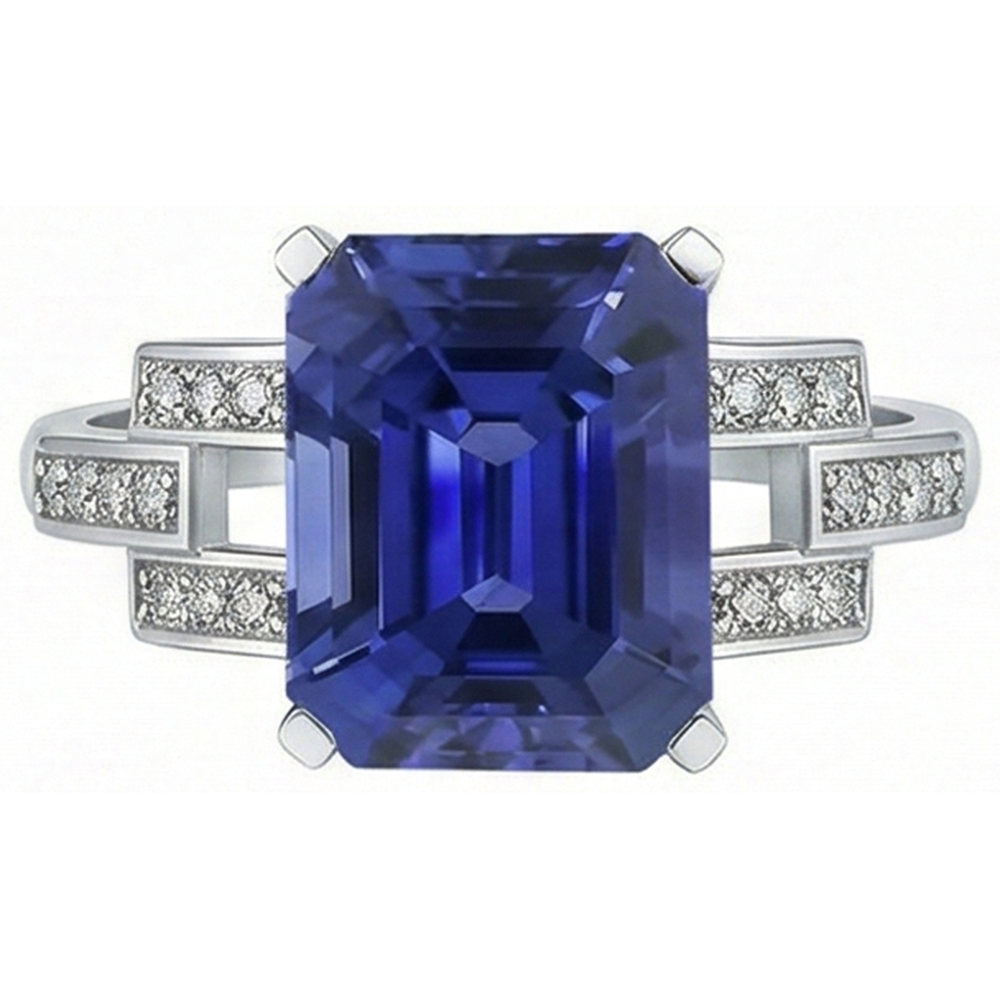 Natural Earth Mined Diamond ( Not Lab Grown ) Engagement Ring Emerald Sri Lankan Sapphire 4 Carats