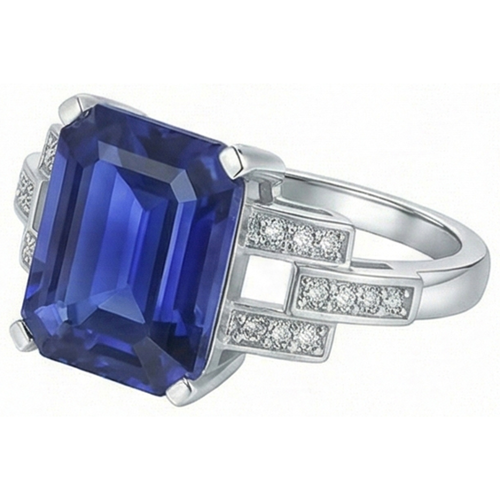 Natural Earth Mined Diamond ( Not Lab Grown ) Engagement Ring Emerald Sri Lankan Sapphire 4 Carats
