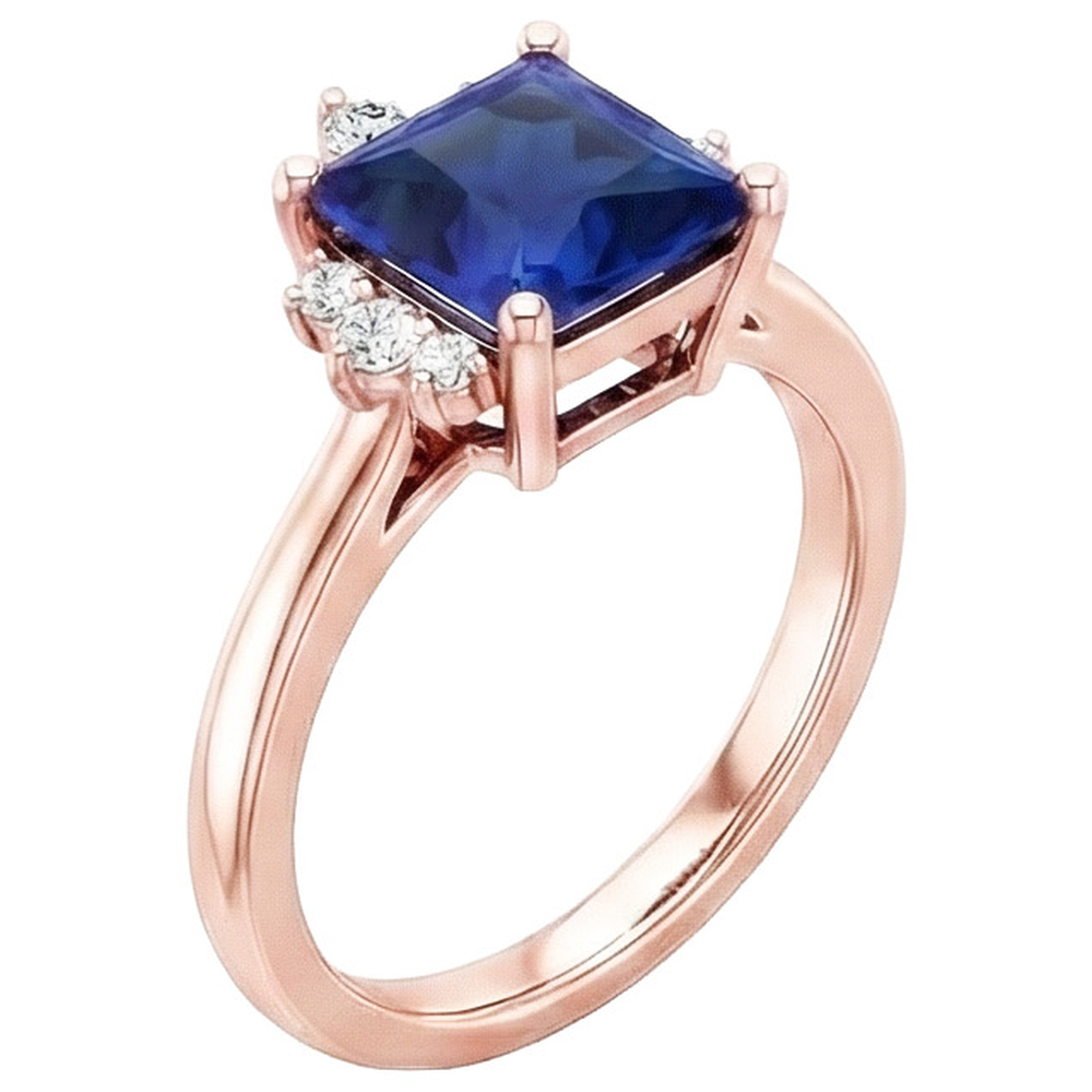 Natural Earth Mined Diamond ( Not Lab Grown ) Engagement Ring Half Halo Princess Blue Sapphire 5.50 Carats