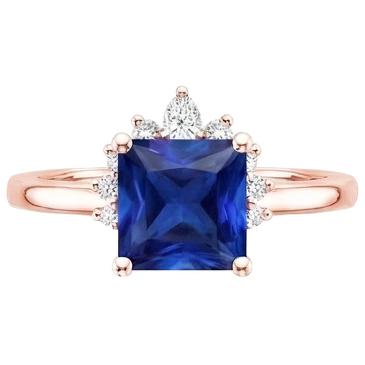 Natural Earth Mined Diamond ( Not Lab Grown ) Engagement Ring Half Halo Princess Blue Sapphire 5.50 Carats