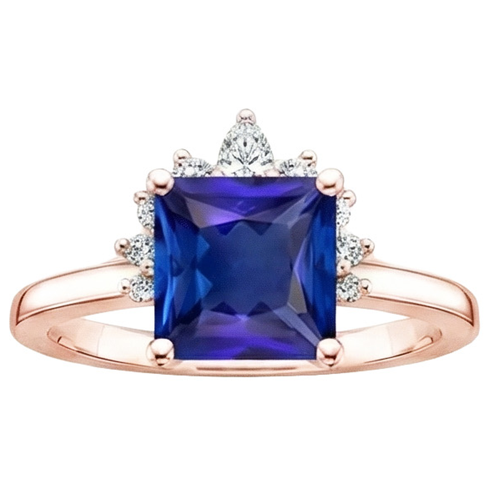 Natural Earth Mined Diamond ( Not Lab Grown ) Engagement Ring Half Halo Princess Blue Sapphire 5.50 Carats