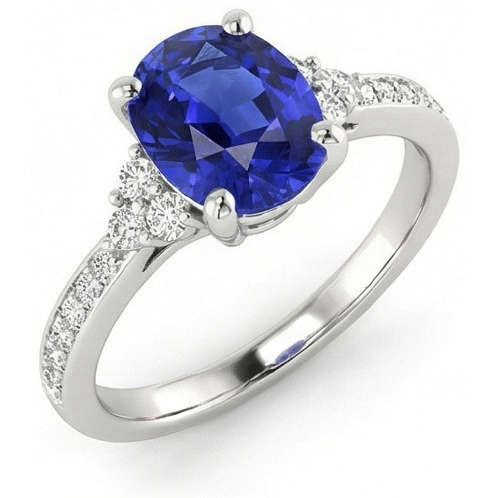 natural round sapphire 3.50ct ring close up detail