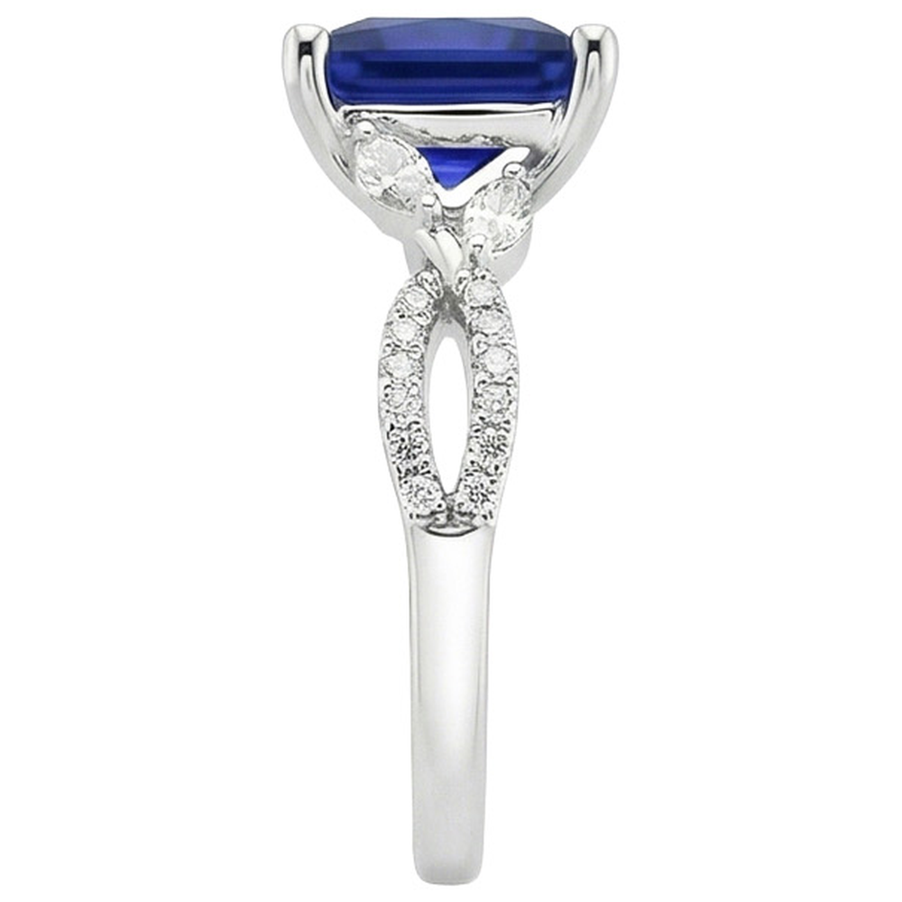 Natural Earth Mined Diamond ( Not Lab Grown ) Engagement Ring Princess Sri Lankan Sapphire & Accents 6 Carat