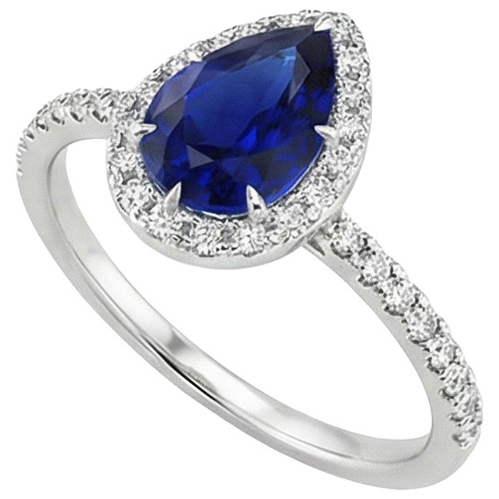 Natural Earth Mined Diamond ( Not Lab Grown ) Engagement Ring Teardrop Style Pear Blue Sapphire 6.20 Carats