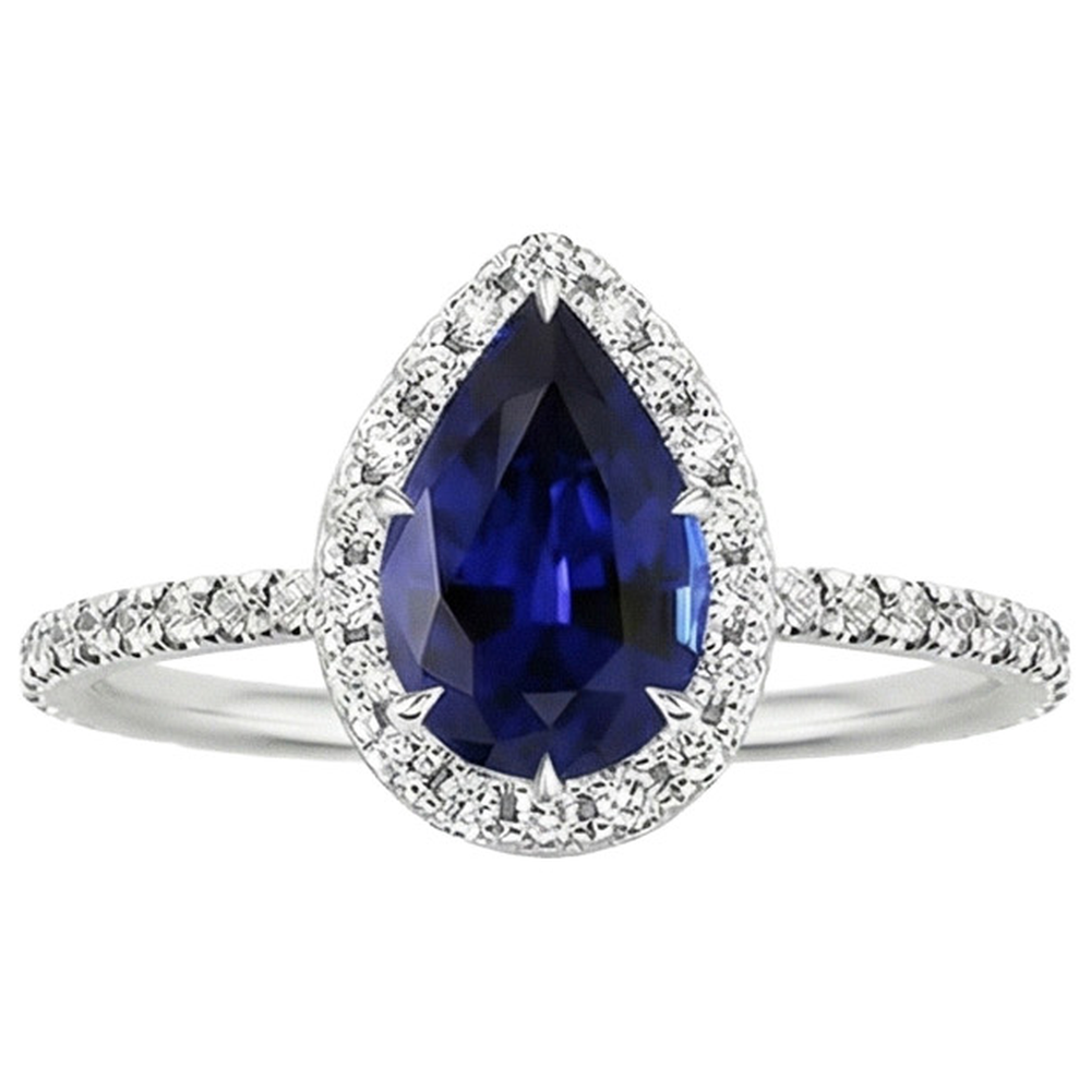 Natural Earth Mined Diamond ( Not Lab Grown ) Engagement Ring Teardrop Style Pear Blue Sapphire 6.20 Carats