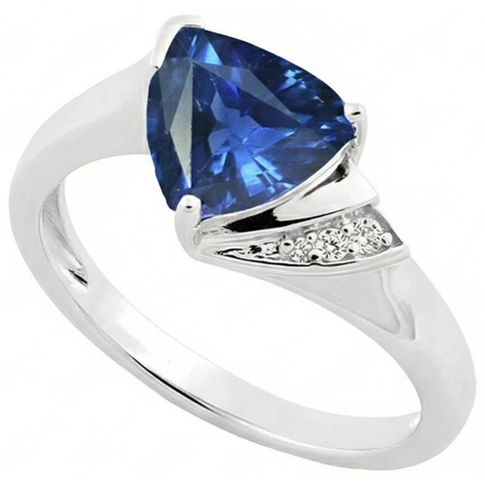 Natural Earth Mined Diamond ( Not Lab Grown ) Engagement Ring Trillion Deep Blue Sapphire 1.75 Carats