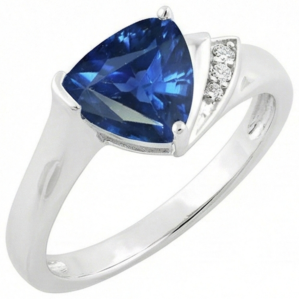 Natural Earth Mined Diamond ( Not Lab Grown ) Engagement Ring Trillion Deep Blue Sapphire 1.75 Carats