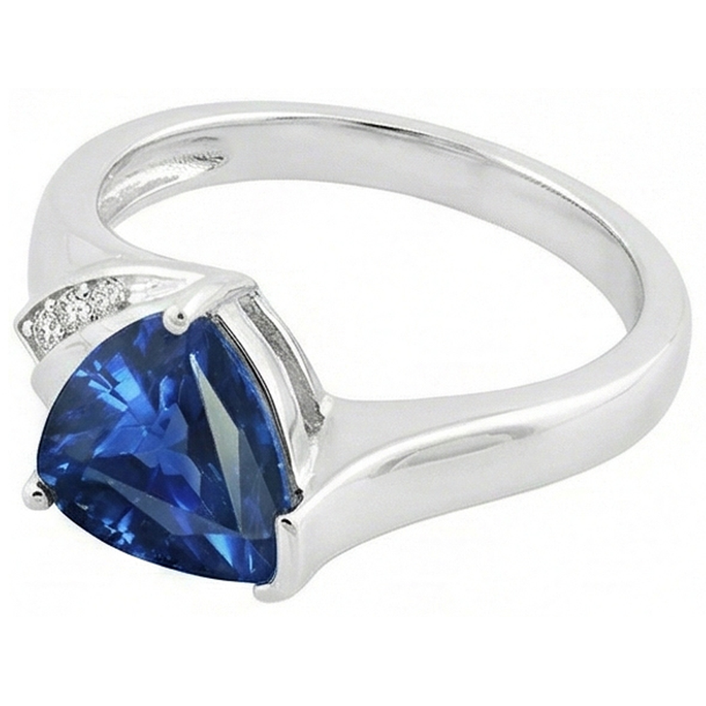 Natural Earth Mined Diamond ( Not Lab Grown ) Engagement Ring Trillion Deep Blue Sapphire 1.75 Carats