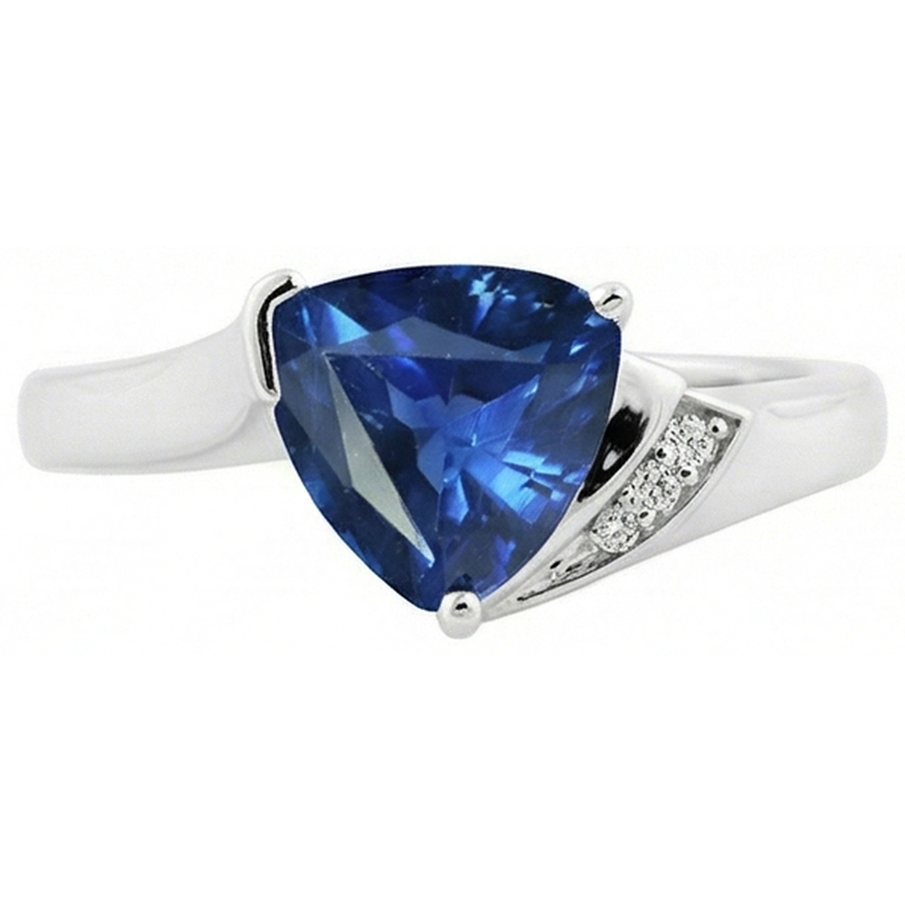 Natural Earth Mined Diamond ( Not Lab Grown ) Engagement Ring Trillion Deep Blue Sapphire 1.75 Carats