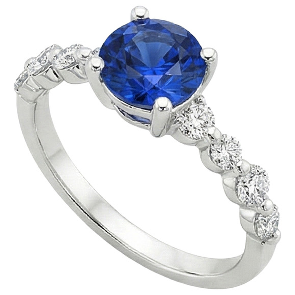 Natural Earth Mined Diamond ( Not Lab Grown ) Engagement Ring With Blue Sapphire Center 3 Carats White Gold