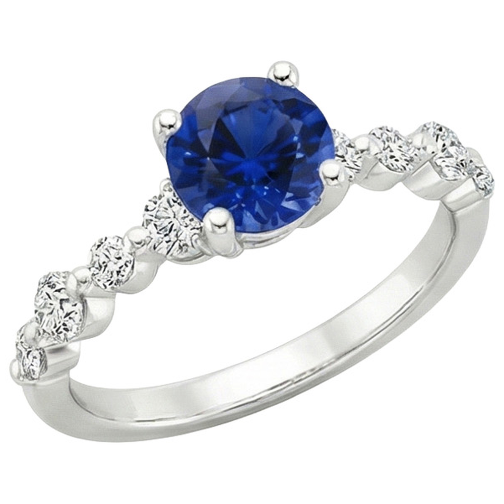 Natural Earth Mined Diamond ( Not Lab Grown ) Engagement Ring With Blue Sapphire Center 3 Carats White Gold