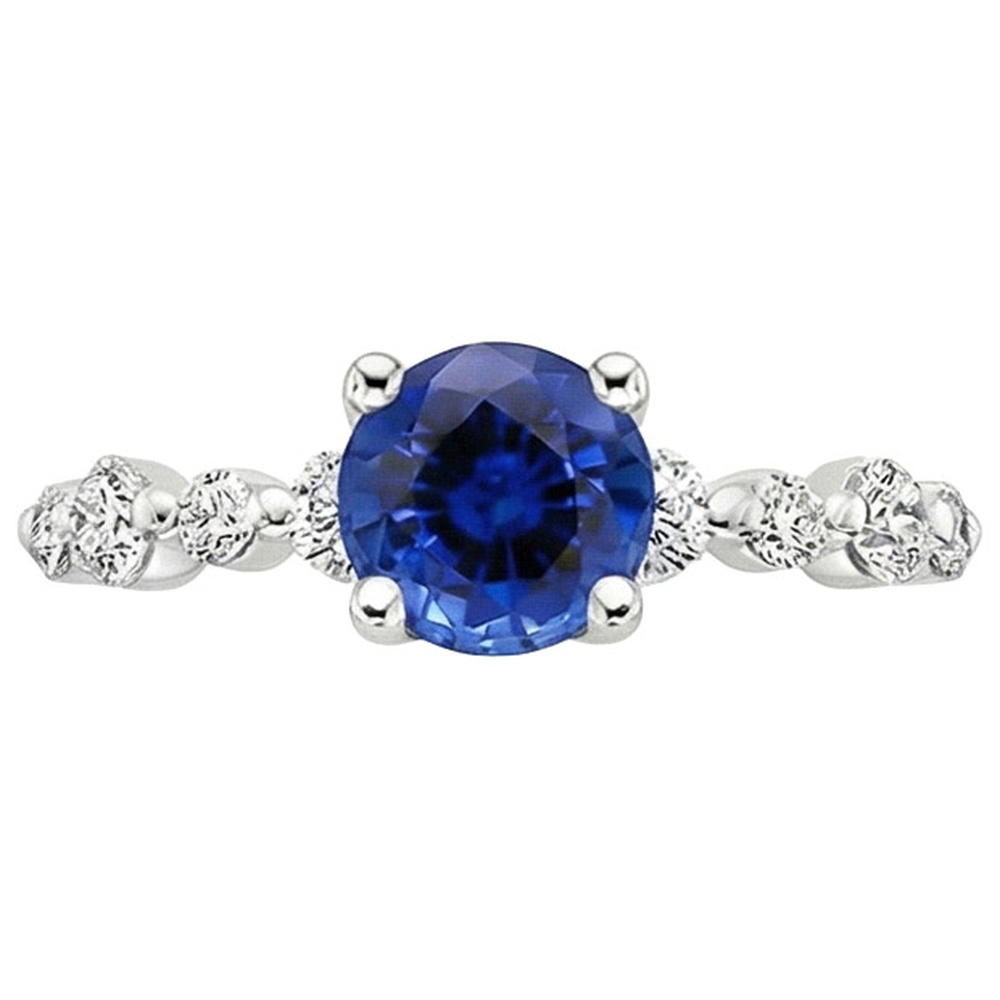 Natural Earth Mined Diamond ( Not Lab Grown ) Engagement Ring With Blue Sapphire Center 3 Carats White Gold
