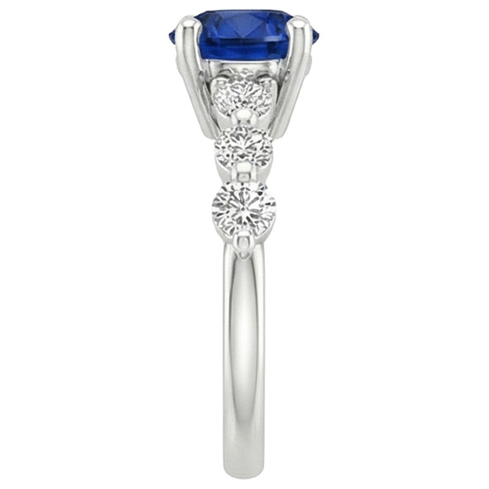 Natural Earth Mined Diamond ( Not Lab Grown ) Engagement Ring With Blue Sapphire Center 3 Carats White Gold