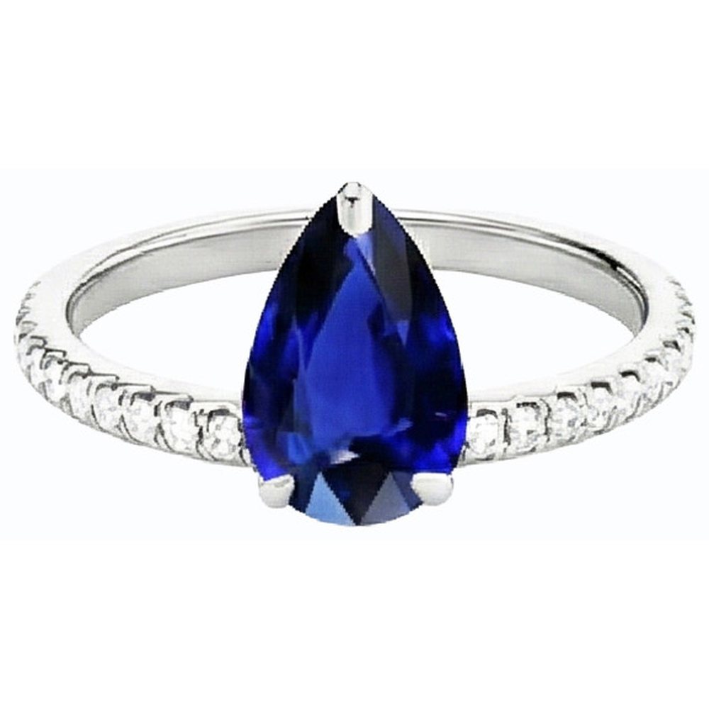Gemstone Ring 14K White Gold with Blue Sapphire – front view
