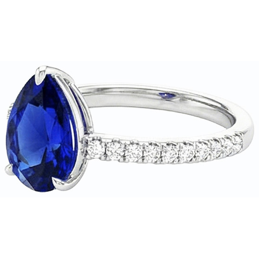 Genuine Blue Sapphire Gemstone Ring 2.50 ct 14K White Gold – side view