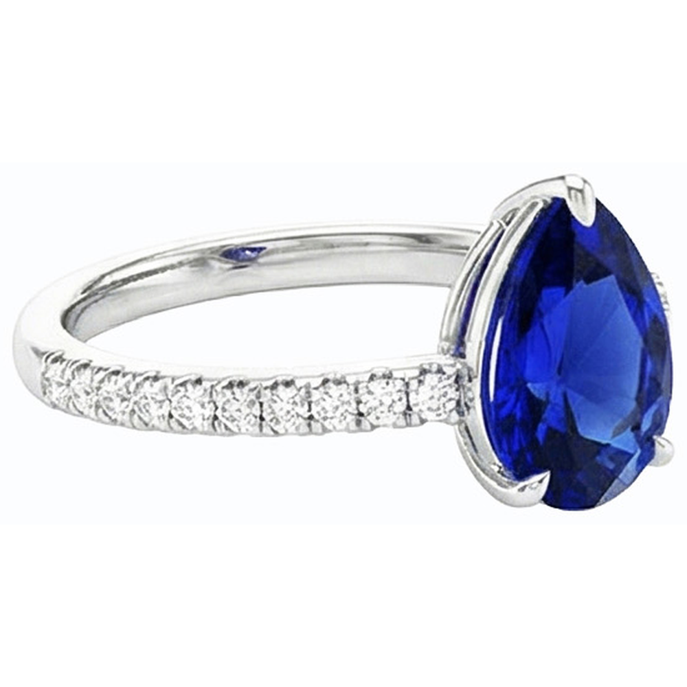 Pear Cut Blue Sapphire ring in 14K White Gold – angle view