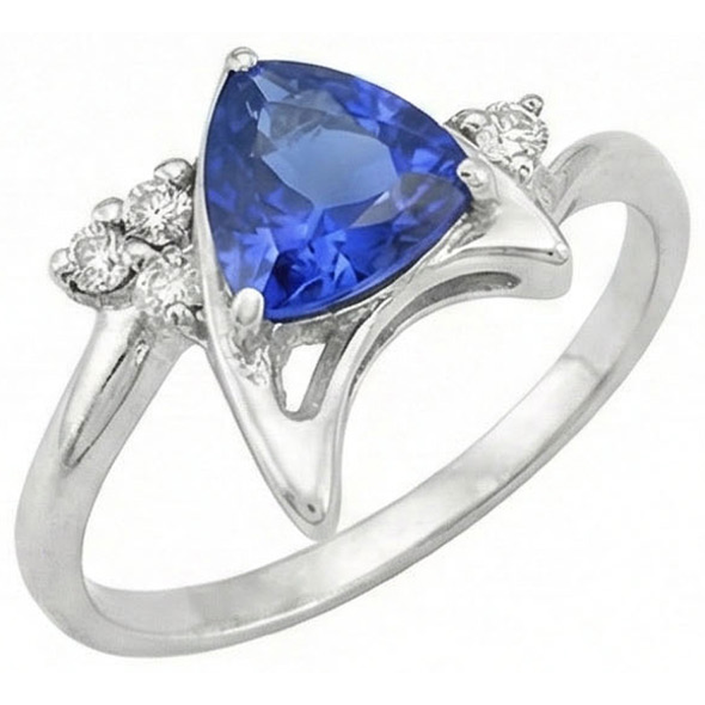 Natural Earth Mined Diamond ( Not Lab Grown ) Fancy Ring Ceylon Sapphire Trillion Cut Gemstone 1.75 Carats