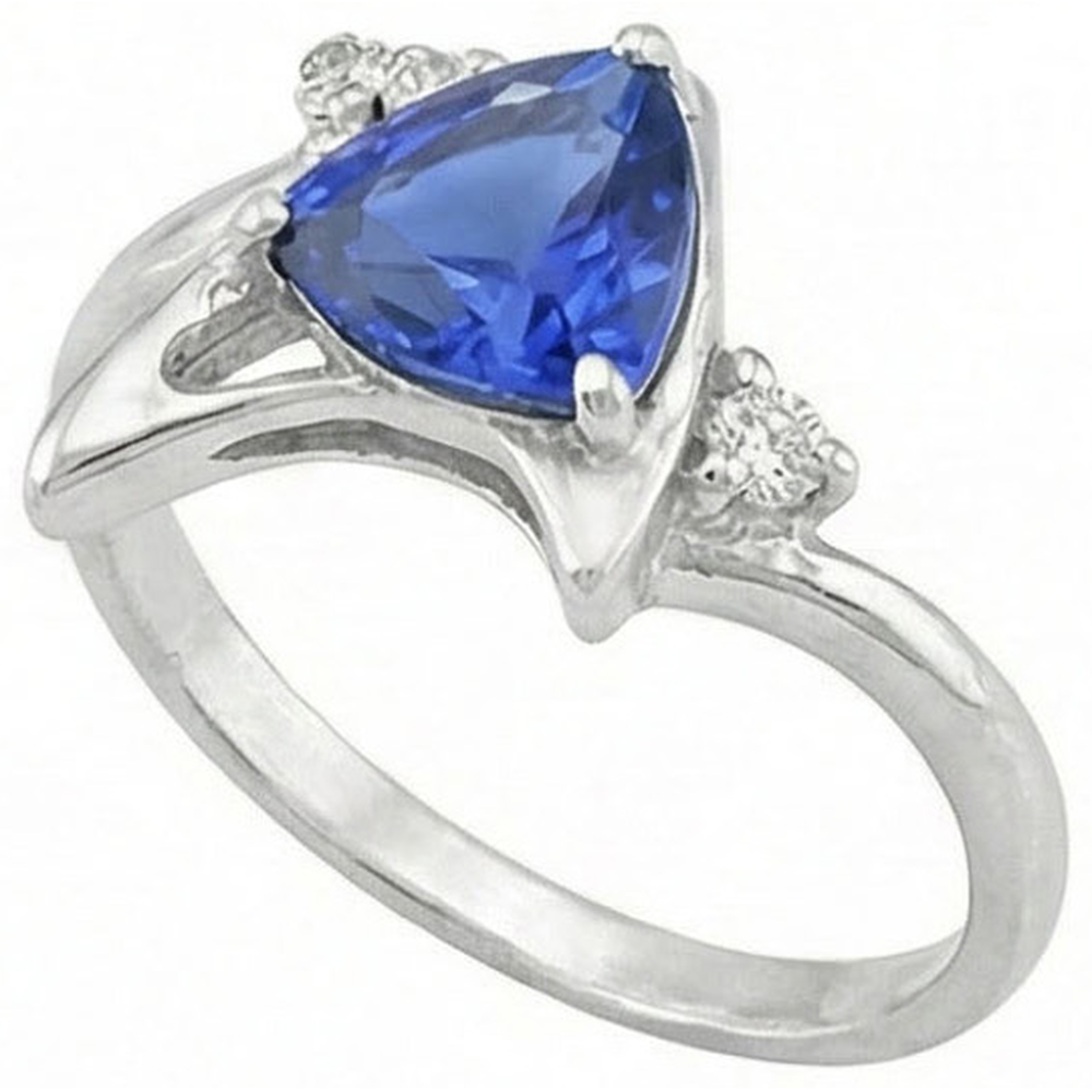 Natural Earth Mined Diamond ( Not Lab Grown ) Fancy Ring Ceylon Sapphire Trillion Cut Gemstone 1.75 Carats