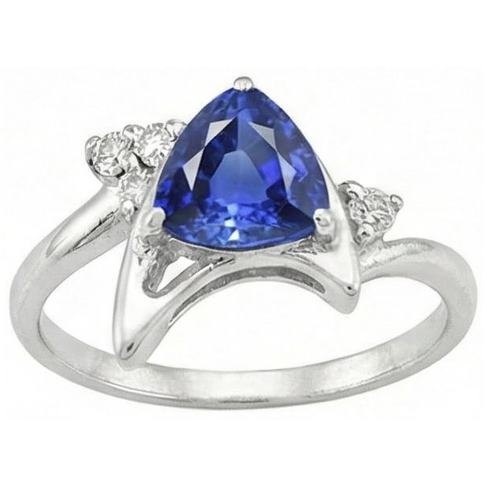 Natural Earth Mined Diamond ( Not Lab Grown ) Fancy Ring Ceylon Sapphire Trillion Cut Gemstone 1.75 Carats