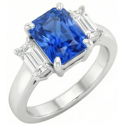 Natural Earth Mined Diamond ( Not Lab Grown ) Gemstone Jewelry 2 Carats Ceylon Sapphire Ring Prong Baguettes