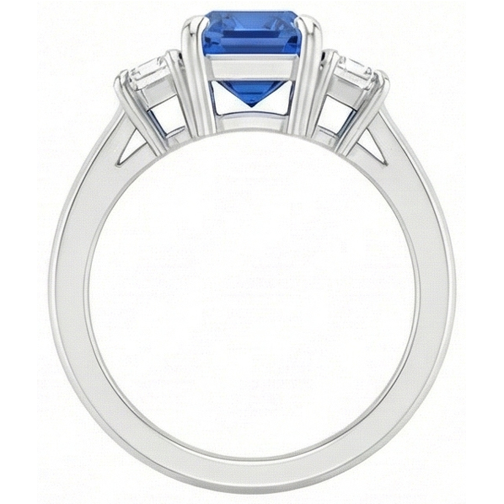 Natural Earth Mined Diamond ( Not Lab Grown ) Gemstone Jewelry 2 Carats Ceylon Sapphire Ring Prong Baguettes