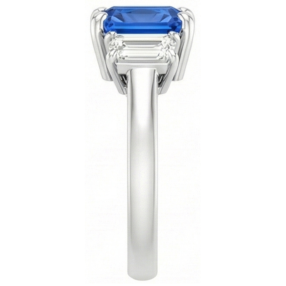 Natural Earth Mined Diamond ( Not Lab Grown ) Gemstone Jewelry 2 Carats Ceylon Sapphire Ring Prong Baguettes