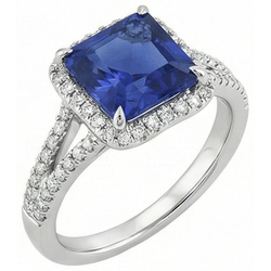 Natural Earth Mined Diamond ( Not Lab Grown ) Gemstone Ring 5 Carats Halo Blue Sapphire Gold Jewelry