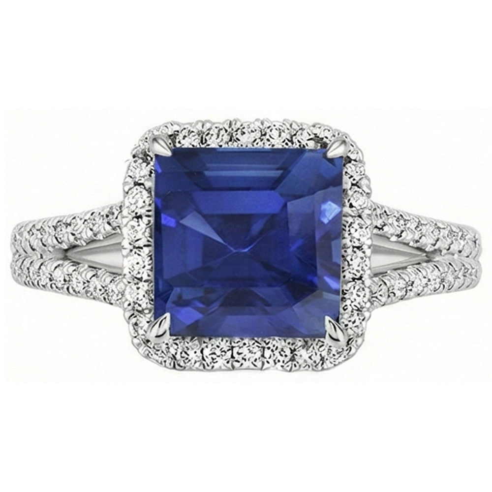 Natural Earth Mined Diamond ( Not Lab Grown ) Gemstone Ring 5 Carats Halo Blue Sapphire Gold Jewelry