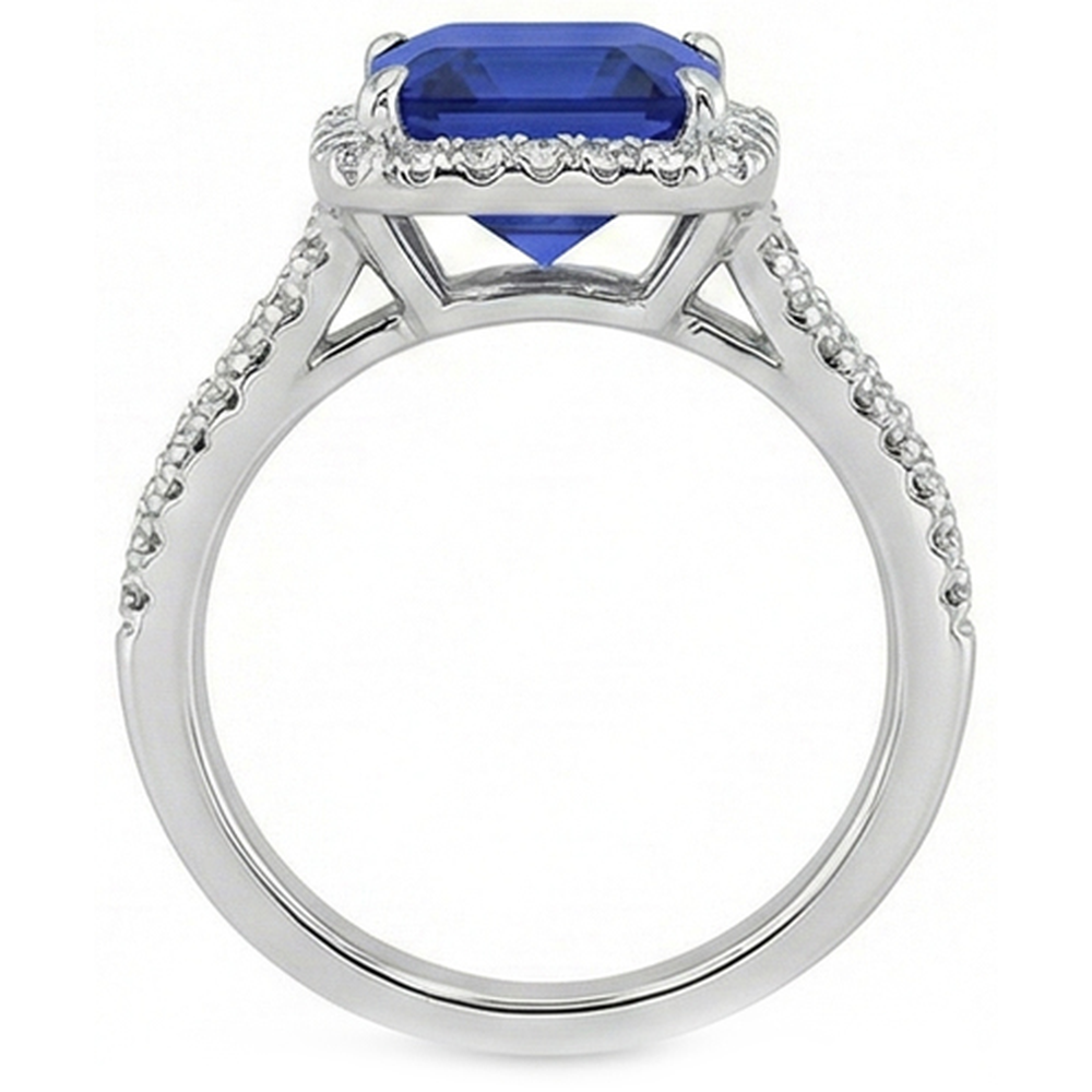 Natural Earth Mined Diamond ( Not Lab Grown ) Gemstone Ring 5 Carats Halo Blue Sapphire Gold Jewelry