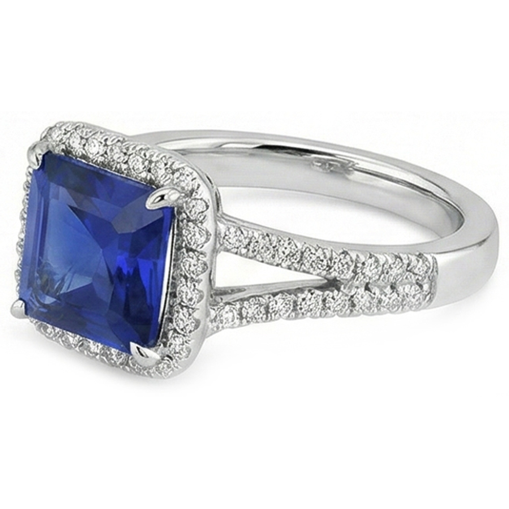 Natural Earth Mined Diamond ( Not Lab Grown ) Gemstone Ring 5 Carats Halo Blue Sapphire Gold Jewelry