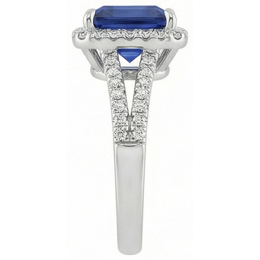 Natural Earth Mined Diamond ( Not Lab Grown ) Gemstone Ring 5 Carats Halo Blue Sapphire Gold Jewelry