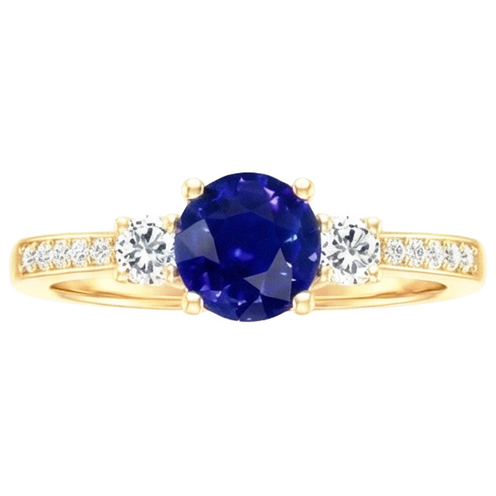natural round sapphire 2ct ring profile view