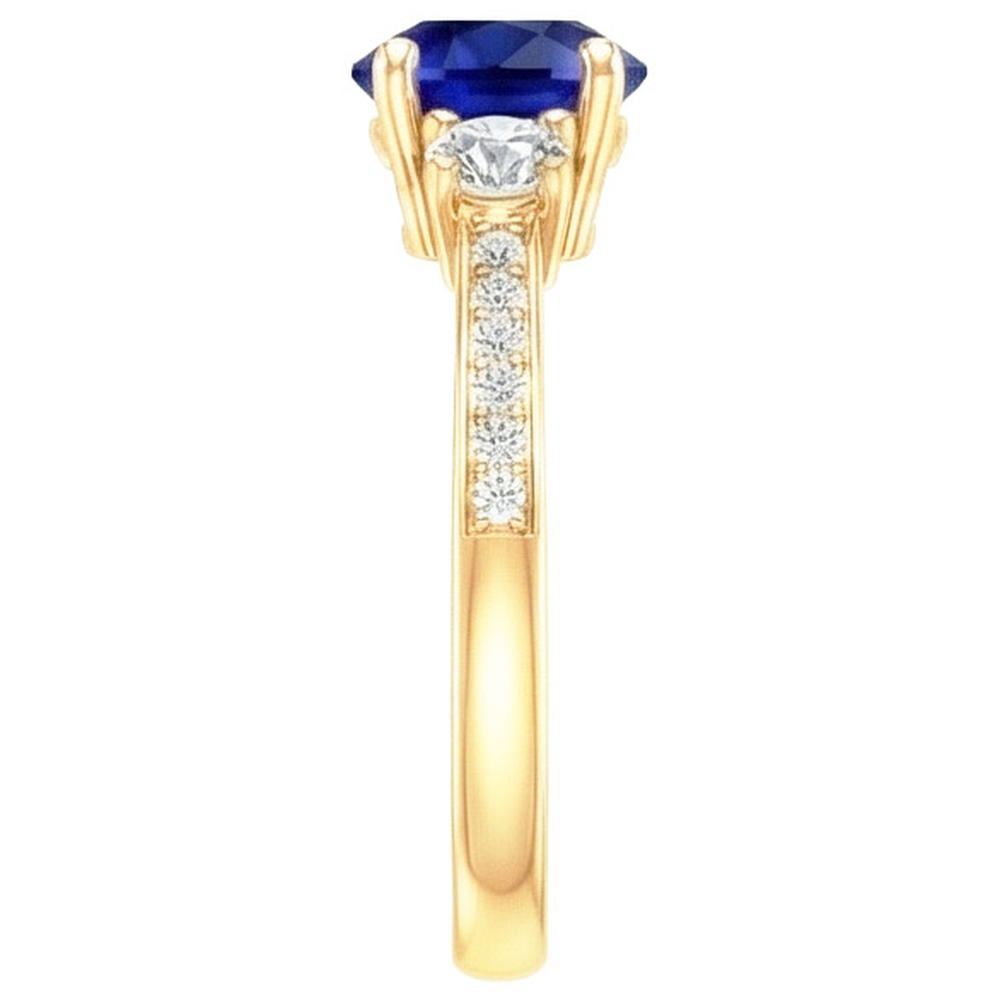 natural round sapphire 2ct ring on white background