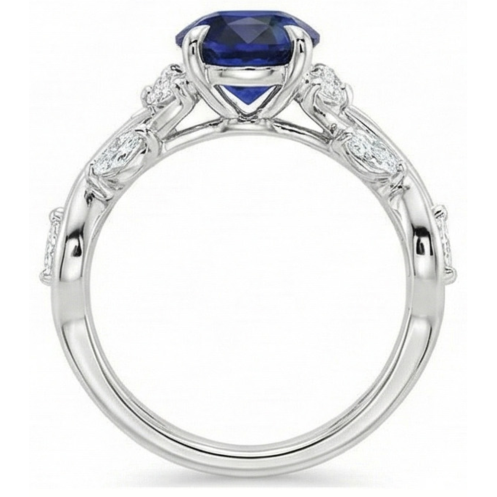 Natural Earth Mined Diamond ( Not Lab Grown ) Gemstone Ring Leaf Style Oval Cut Blue Sapphire 5 Carats