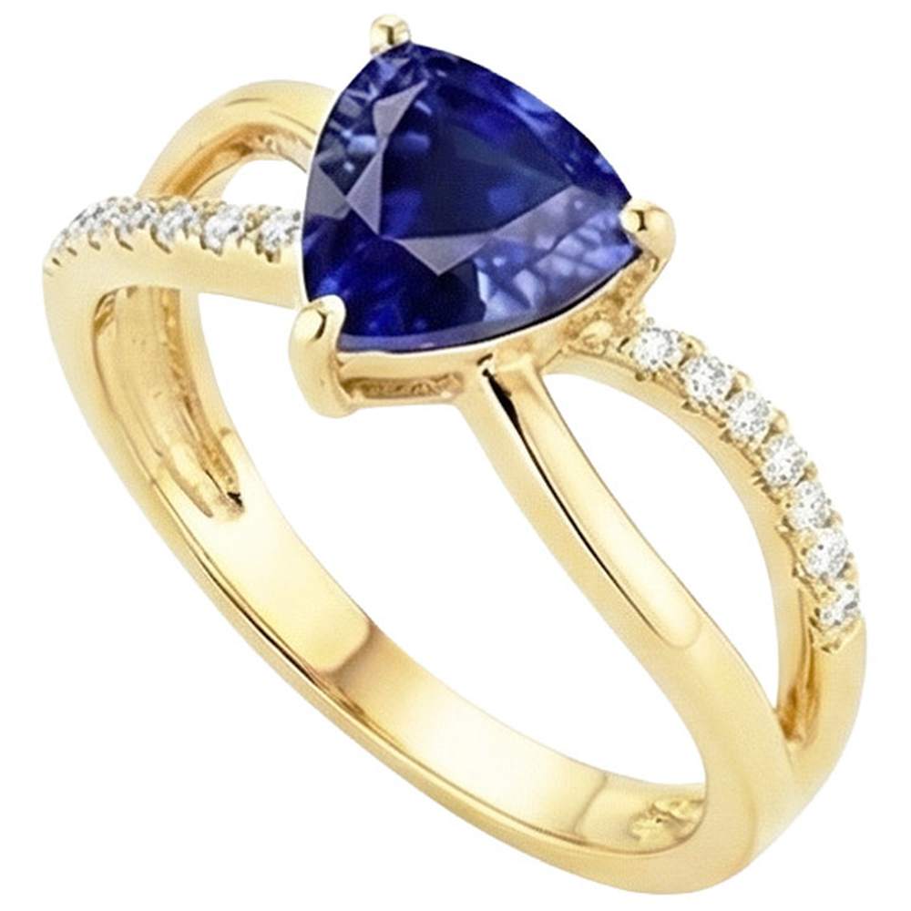 Natural Earth Mined Diamond ( Not Lab Grown ) Gemstone Ring Trillion Shape Sapphire Split Shank 2.50 Carats