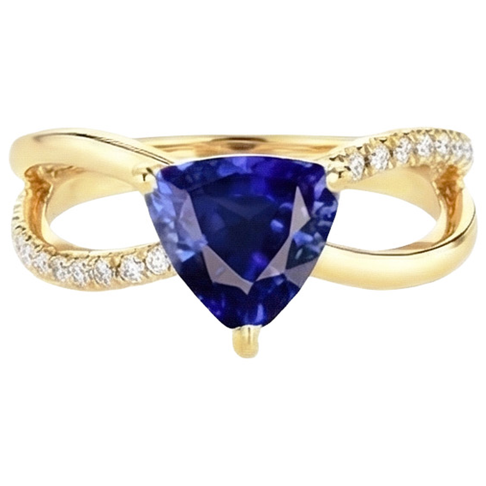 Natural Earth Mined Diamond ( Not Lab Grown ) Gemstone Ring Trillion Shape Sapphire Split Shank 2.50 Carats